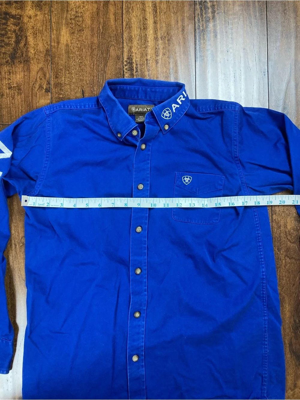 Ariat Royal Blue Logo Long Sleeve Western Rodeo Button Up Shirt Boys XL (18).